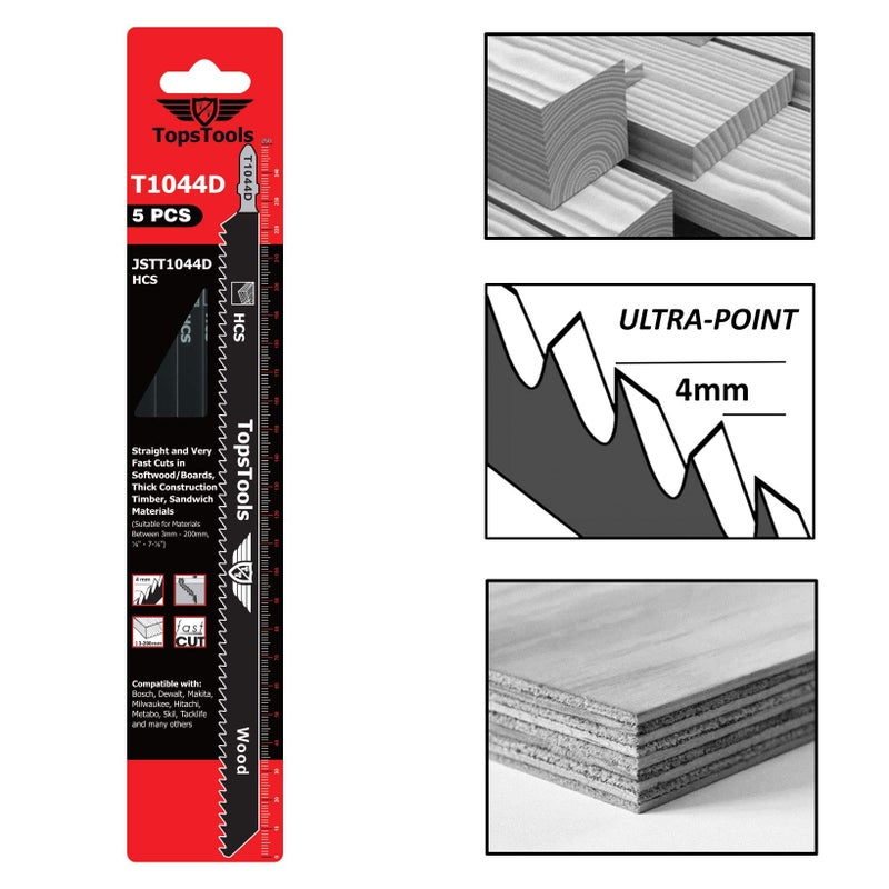 TopsTools 5 x TopsTools JSTT1044D T1044D 250mm Jigsaw Blades Designed for Long Clean Straight and Fast Cuts in Wood - Image 4